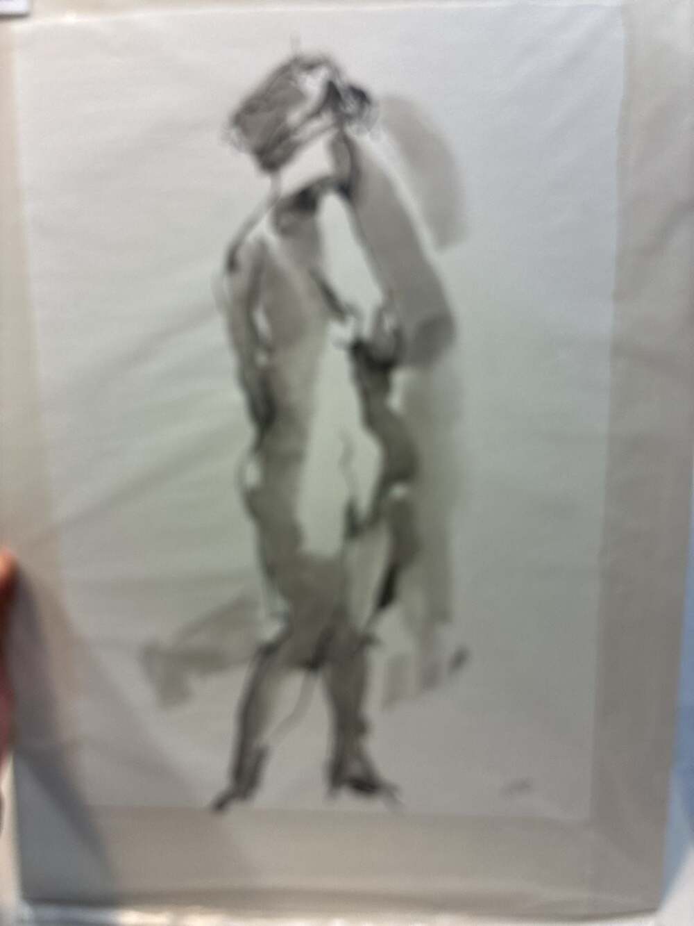 Original Ink Wash Figure Drawing Signed Art